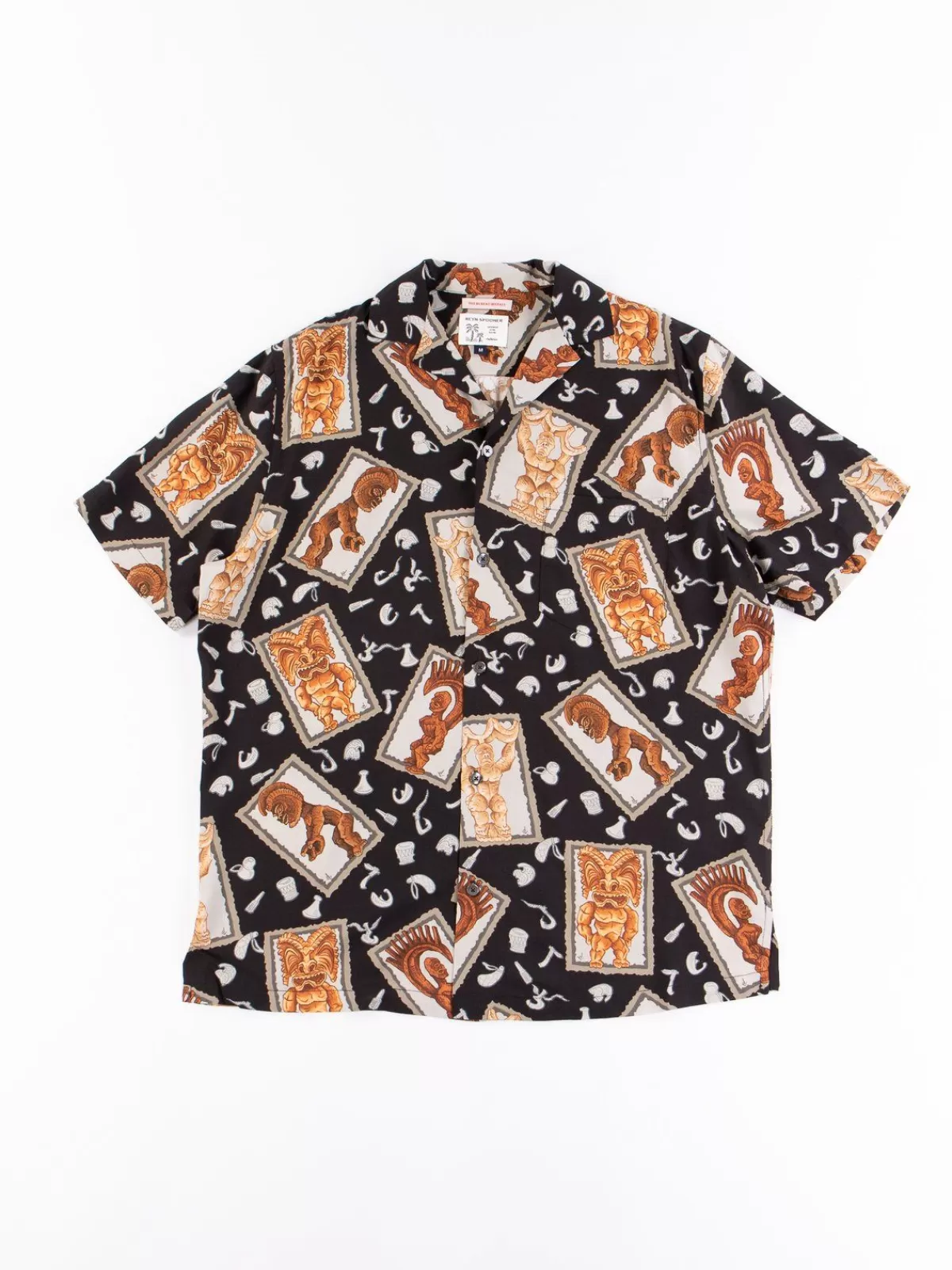 Black Hawaiian Tikis Rayon Camp Shirt^Reyn Spooner For The Bureau Clearance