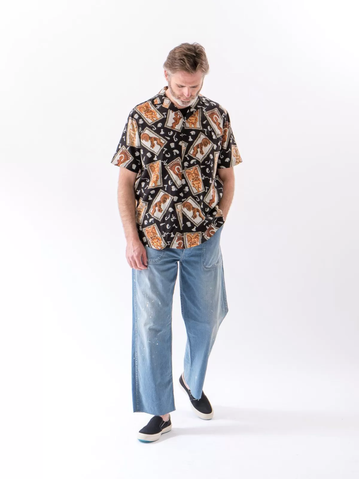 Black Hawaiian Tikis Rayon Camp Shirt^Reyn Spooner For The Bureau Clearance