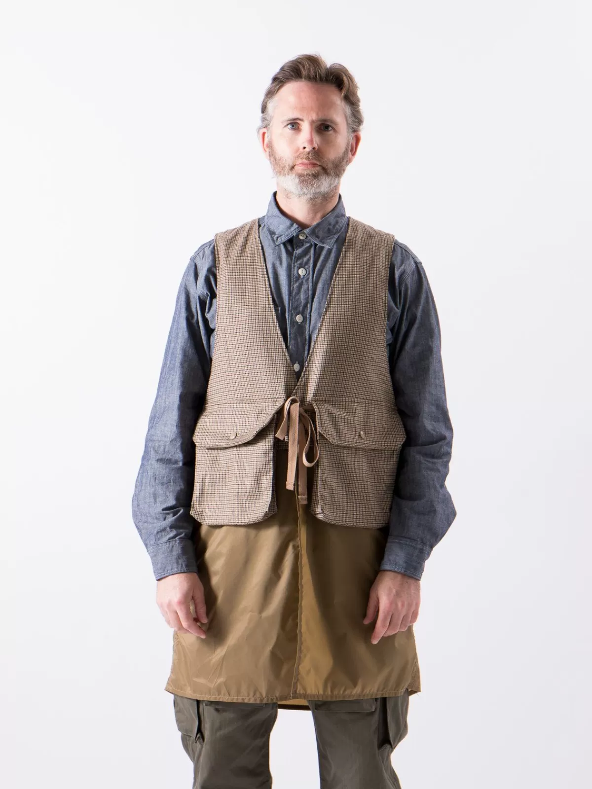 Brown Wool Poly Gunclub Check Long Fowl Vest^Engineered Garments New