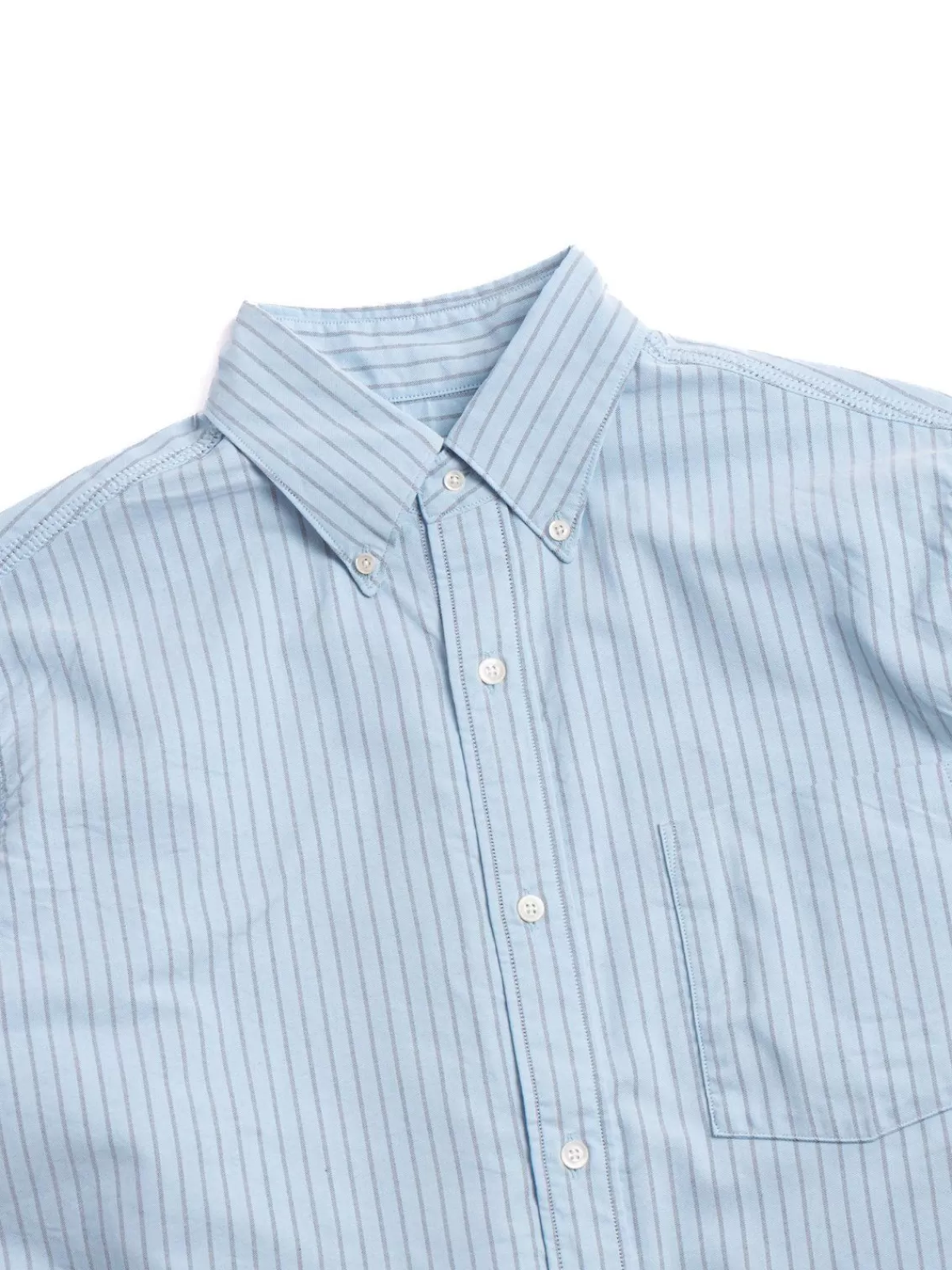 Button Down Stripe Wind Shirt Sax^Nanamica New