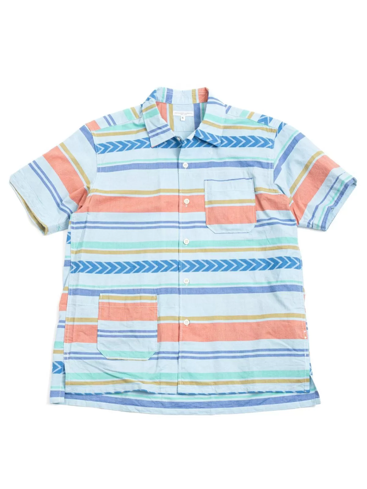 Camp Shirt Blue Horizontal Multi Stripe^Engineered Garments Cheap