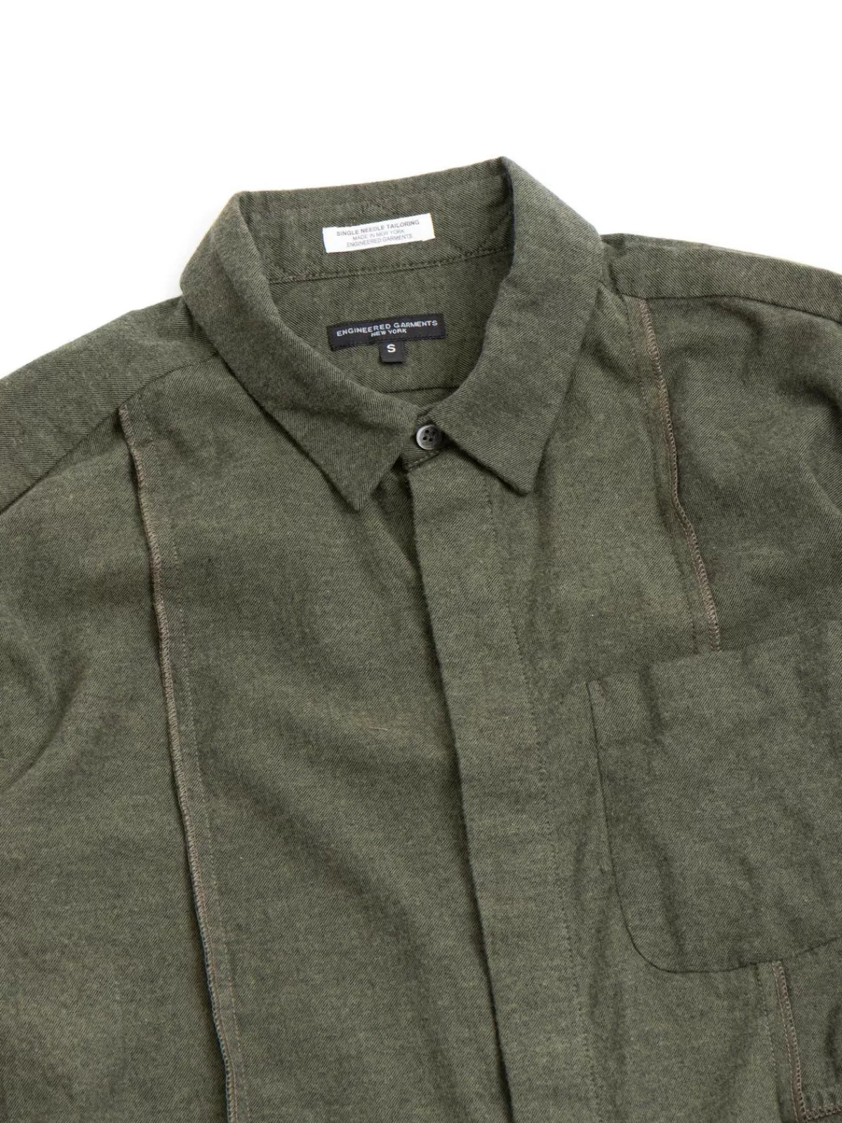 Combo Short Collar Shirt Olive Solid Cotton Flannel^Engineered Garments Fashion