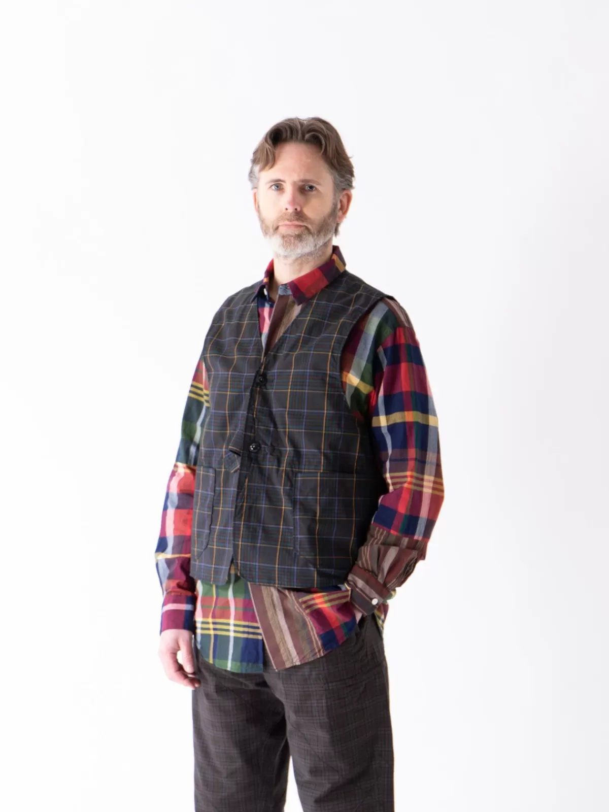 Dark Brown Polyester Rayon Glen Plaid Upland Vest^Engineered Garments Best