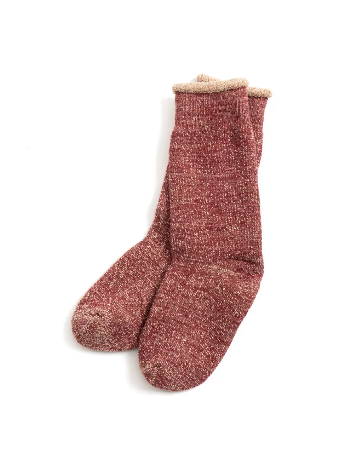 Double Face Crew Socks Merino Wool & Organic Cotton D.Red / Brown^RoToTo Online