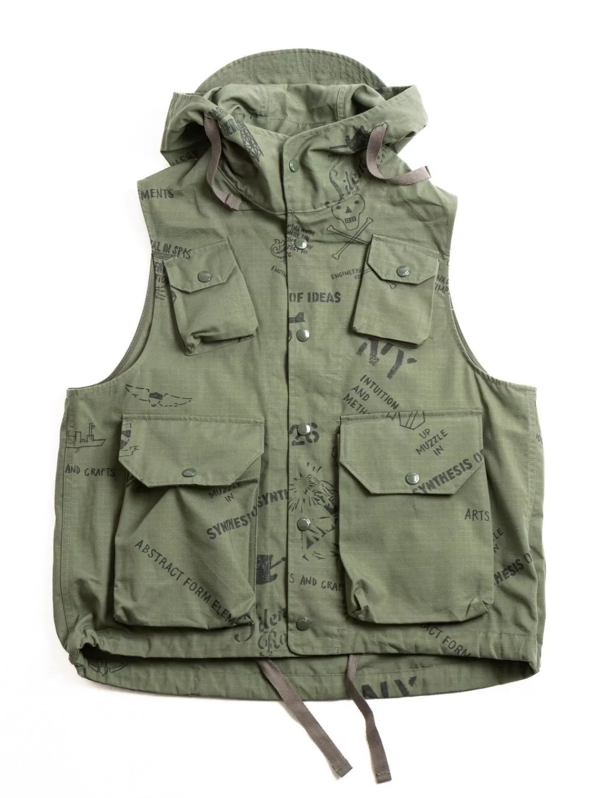 Field Vest Olive Graffiti Print Ripstop^Engineered Garments Clearance