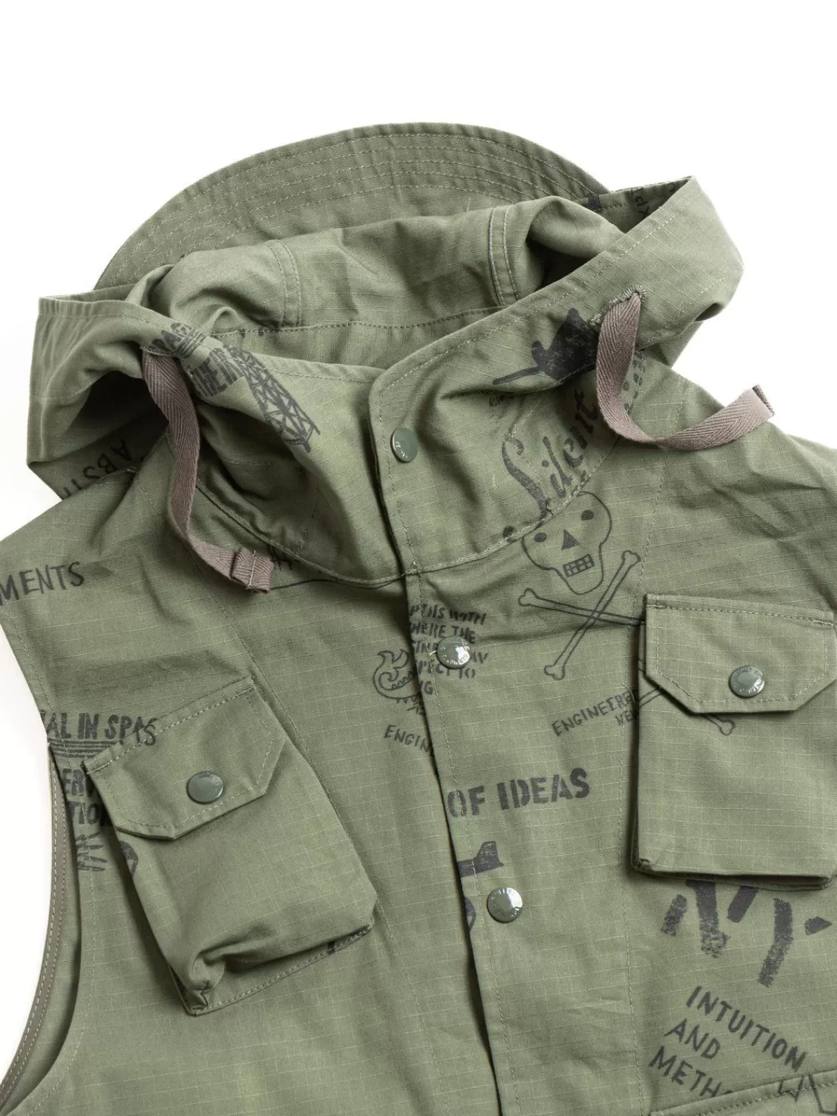 Field Vest Olive Graffiti Print Ripstop^Engineered Garments Clearance