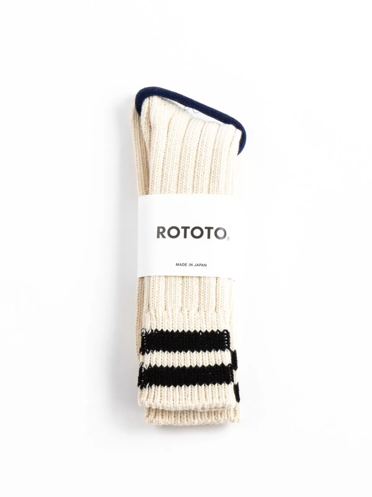 Low Raw 2 Stripes Crew Socks Ecru/Black^RoToTo Cheap