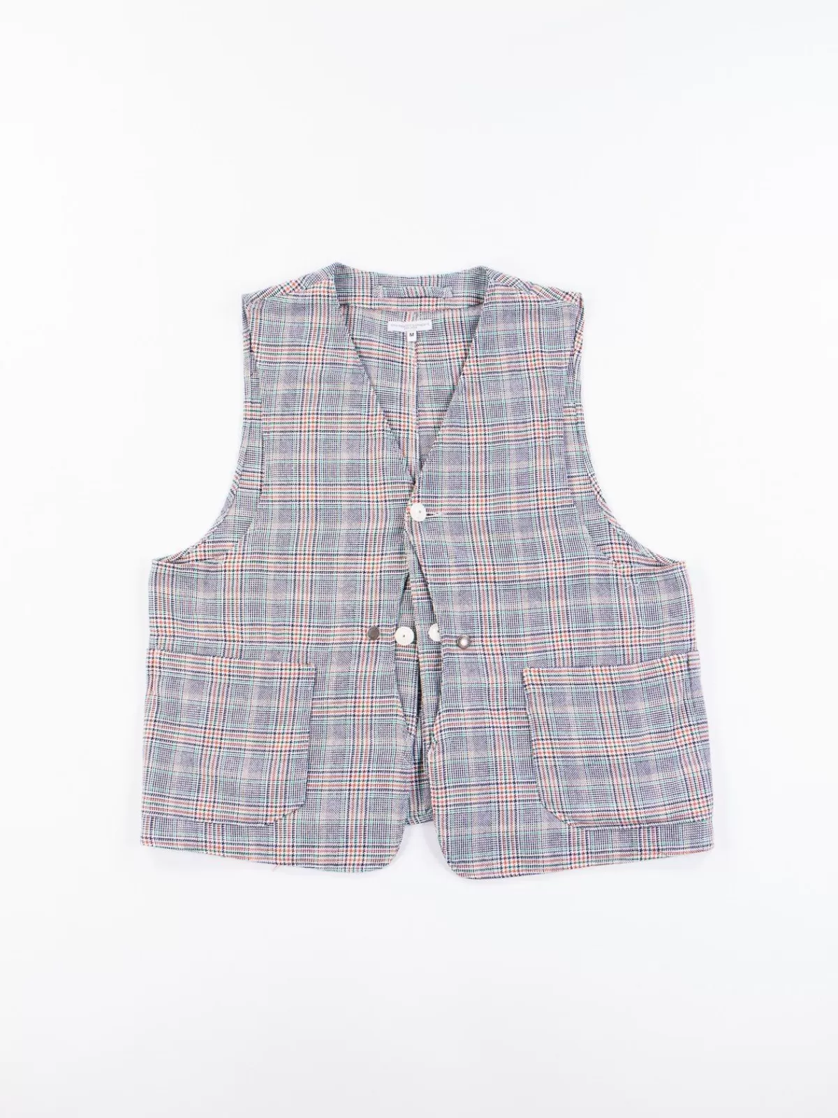 Navy/Green/Orange Cp Glen Plaid Upland Vest^Engineered Garments Online