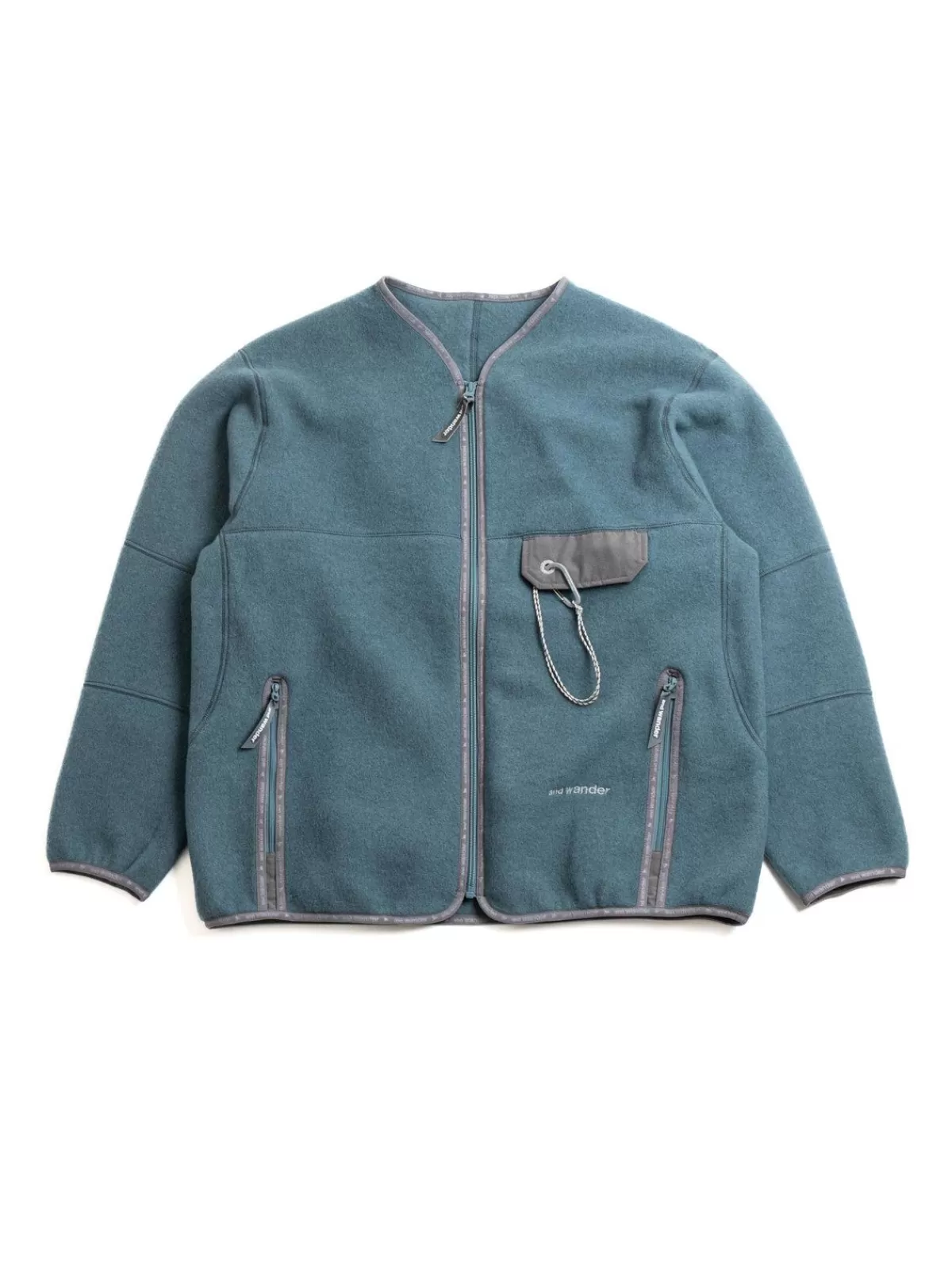 Wool Fleece Cardigan Blue Gray^and wander Sale